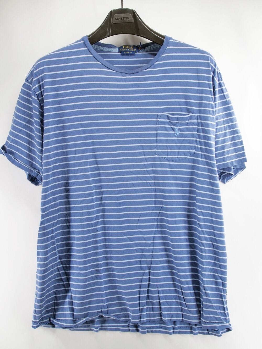 Polo Ralph Lauren Striped Pocket T-Shirt Mens XL Blue White Classic Fit Tee